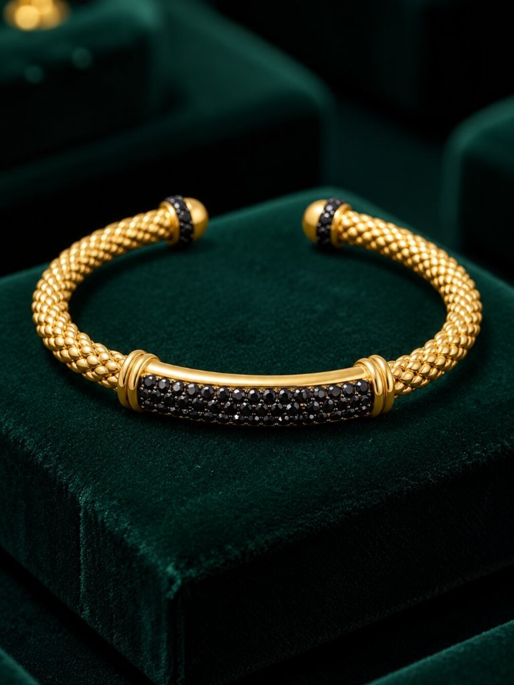 Bronzo Italia® Gold-Tone Cuff Bracelet with Black Spinel Accents – 7.25”